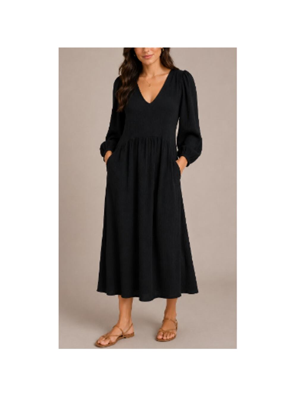 MADEWELL Women's Black V Neck Puff Sleeves Cotton Smocked Midi Dress Size XS - Picture 1 of 10